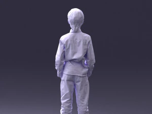 000438 Barefoot Realistic Young Boy in Casual Outfit Standing Pose 3D Model