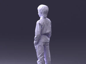 000438 Barefoot Realistic Young Boy in Casual Outfit Standing Pose 3D Model