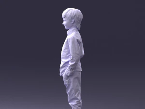000438 Barefoot Realistic Young Boy in Casual Outfit Standing Pose 3D Model