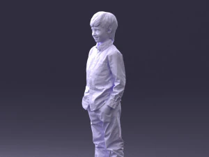 000438 Barefoot Realistic Young Boy in Casual Outfit Standing Pose 3D Model