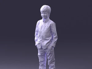 000438 Barefoot Realistic Young Boy in Casual Outfit Standing Pose 3D Model