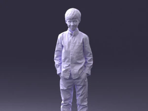 000438 Barefoot Realistic Young Boy in Casual Outfit Standing Pose 3D Model