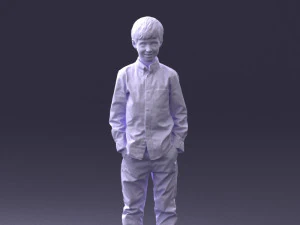 000438 Barefoot Realistic Young Boy in Casual Outfit Standing Pose 3D Model