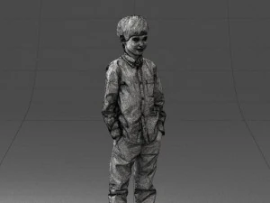 000438 Barefoot Realistic Young Boy in Casual Outfit Standing Pose 3D Model