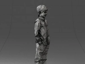 000438 Barefoot Realistic Young Boy in Casual Outfit Standing Pose 3D Model