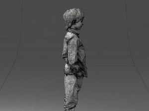 000438 Barefoot Realistic Young Boy in Casual Outfit Standing Pose 3D Model