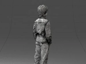 000438 Barefoot Realistic Young Boy in Casual Outfit Standing Pose 3D Model