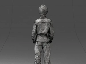 000438 Barefoot Realistic Young Boy in Casual Outfit Standing Pose 3D Model