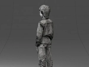 000438 Barefoot Realistic Young Boy in Casual Outfit Standing Pose 3D Model