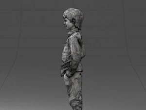 000438 Barefoot Realistic Young Boy in Casual Outfit Standing Pose 3D Model