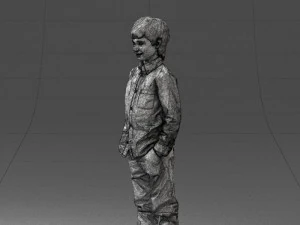 000438 Barefoot Realistic Young Boy in Casual Outfit Standing Pose 3D Model