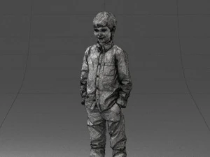 000438 Barefoot Realistic Young Boy in Casual Outfit Standing Pose 3D Model