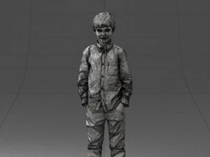 000438 Barefoot Realistic Young Boy in Casual Outfit Standing Pose 3D Model