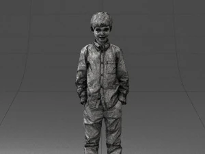 000438 Barefoot Realistic Young Boy in Casual Outfit Standing Pose 3D Model