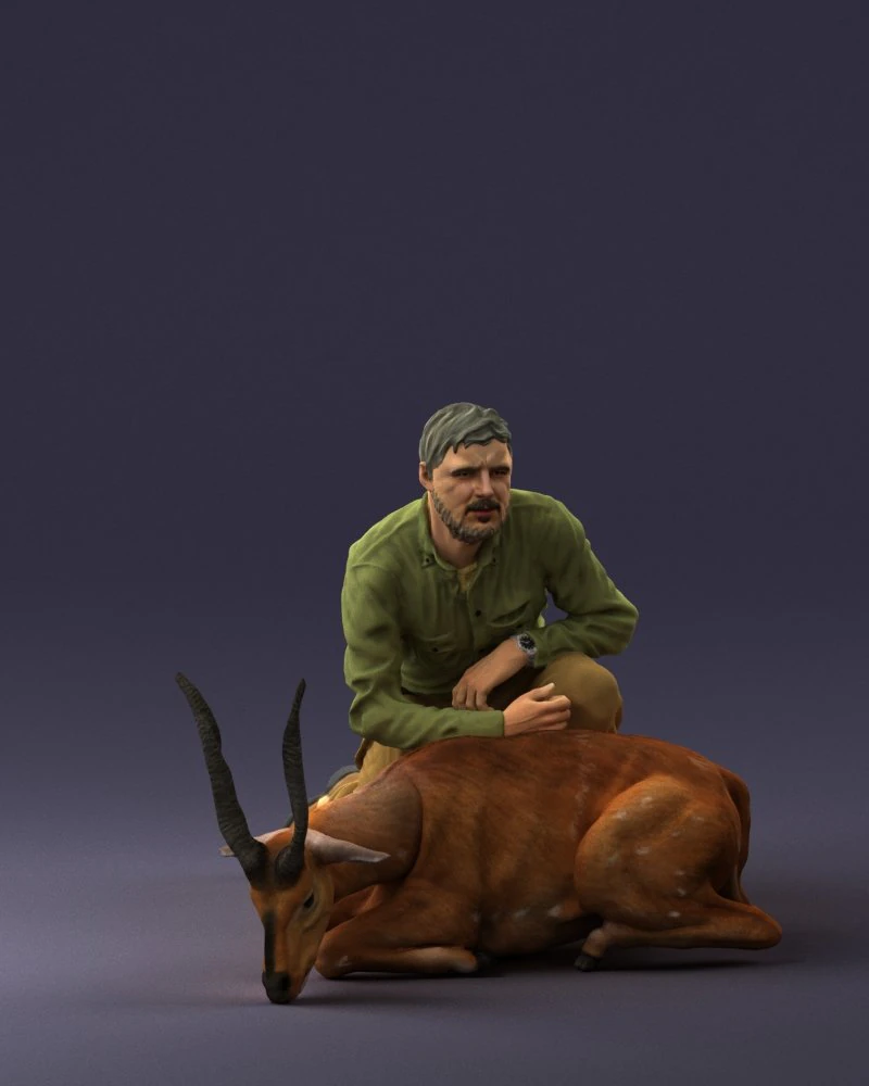 000446 Hunter with Antelope Trophy Pose 3D Model .c4d .max .obj .3ds .fbx .stl .blend 