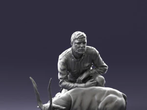 000446 Hunter with Antelope Trophy Pose 3D Model
