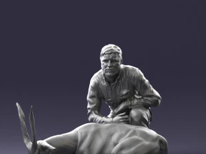 000446 Hunter with Antelope Trophy Pose 3D Model