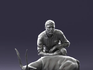 000446 Hunter with Antelope Trophy Pose 3D Model