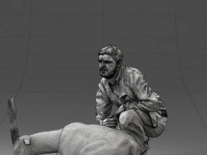000446 Hunter with Antelope Trophy Pose 3D Model