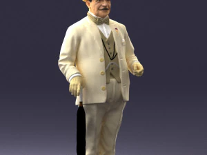000449 Elegant Gentleman in Classic White Suit with Umbrella 3dp 3D Print Model