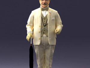 000449 Elegant Gentleman in Classic White Suit with Umbrella 3dp 3D Print Model
