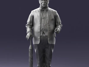 000449 Elegant Gentleman in Classic White Suit with Umbrella 3dp 3D Print Model