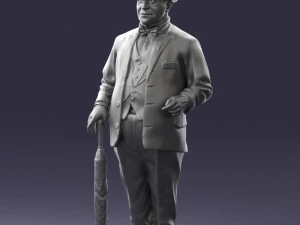 000449 Elegant Gentleman in Classic White Suit with Umbrella 3dp 3D Print Model