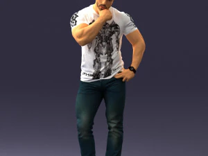 000451 Pose de pensamiento de hombre musculoso casual Modelo 3D