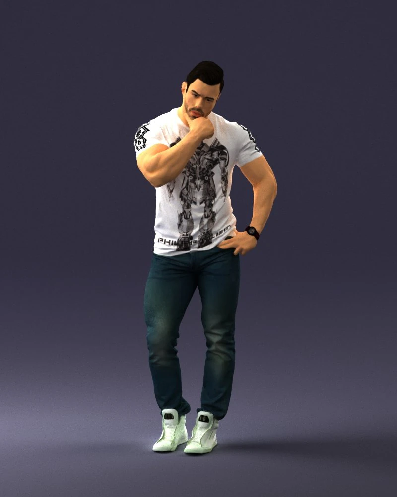 000451 Casual Muscular Man Thinking Pose 3dp 3D Print Model .c4d .max .obj .3ds .fbx .stl .blend 