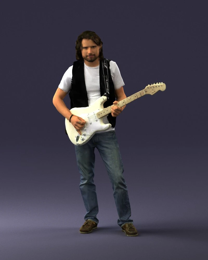 000454 Realistic Male Guitarist Character 3D Model .c4d .max .obj .3ds .fbx .stl .blend 