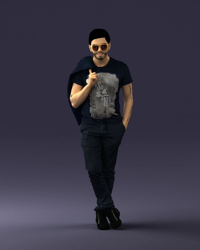 000456 Realistic Casual Man with Sunglasses Standing Pose 3D Model .c4d .max .obj .3ds .fbx .stl .blend 