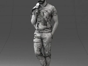 000456 Realistic Casual Man with Sunglasses Standing Pose 3D Model