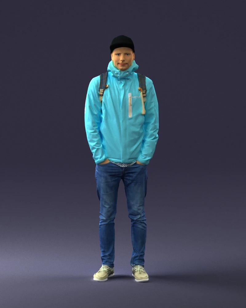 000457 Realistic Casual Man with Backpack Standing Pose 3D Model .c4d .max .obj .3ds .fbx .stl .blend 
