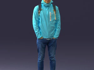 000457 Realistic Casual Man with Backpack Standing Pose 3D Model