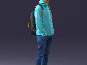 000457 Realistic Casual Man with Backpack Standing Pose 3D Model
