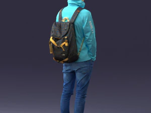 000457 Realistic Casual Man with Backpack Standing Pose 3D Model
