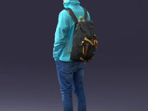 000457 Realistic Casual Man with Backpack Standing Pose 3D Model