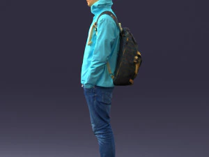 000457 Realistic Casual Man with Backpack Standing Pose 3D Model
