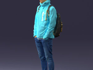 000457 Realistic Casual Man with Backpack Standing Pose 3D Model