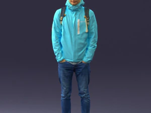 000457 Realistic Casual Man with Backpack Standing Pose 3D Model