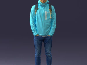 000457 Realistic Casual Man with Backpack Standing Pose 3D Model