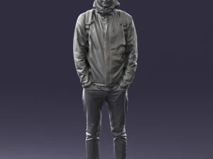 000457 Realistic Casual Man with Backpack Standing Pose 3D Model