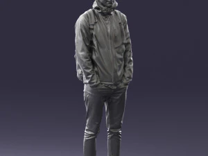 000457 Realistic Casual Man with Backpack Standing Pose 3D Model