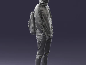 000457 Realistic Casual Man with Backpack Standing Pose 3D Model
