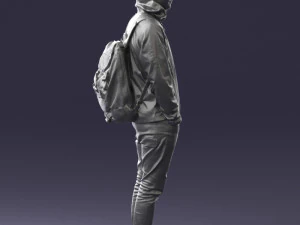 000457 Realistic Casual Man with Backpack Standing Pose 3D Model