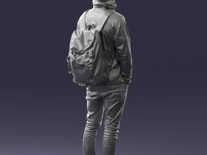 000457 Realistic Casual Man with Backpack Standing Pose 3D Model