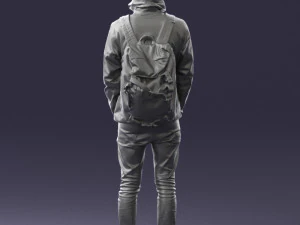 000457 Realistic Casual Man with Backpack Standing Pose 3D Model