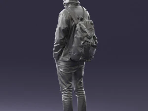 000457 Realistic Casual Man with Backpack Standing Pose 3D Model