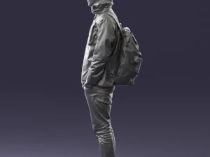 000457 Realistic Casual Man with Backpack Standing Pose 3D Model