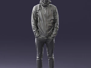 000457 Realistic Casual Man with Backpack Standing Pose 3D Model